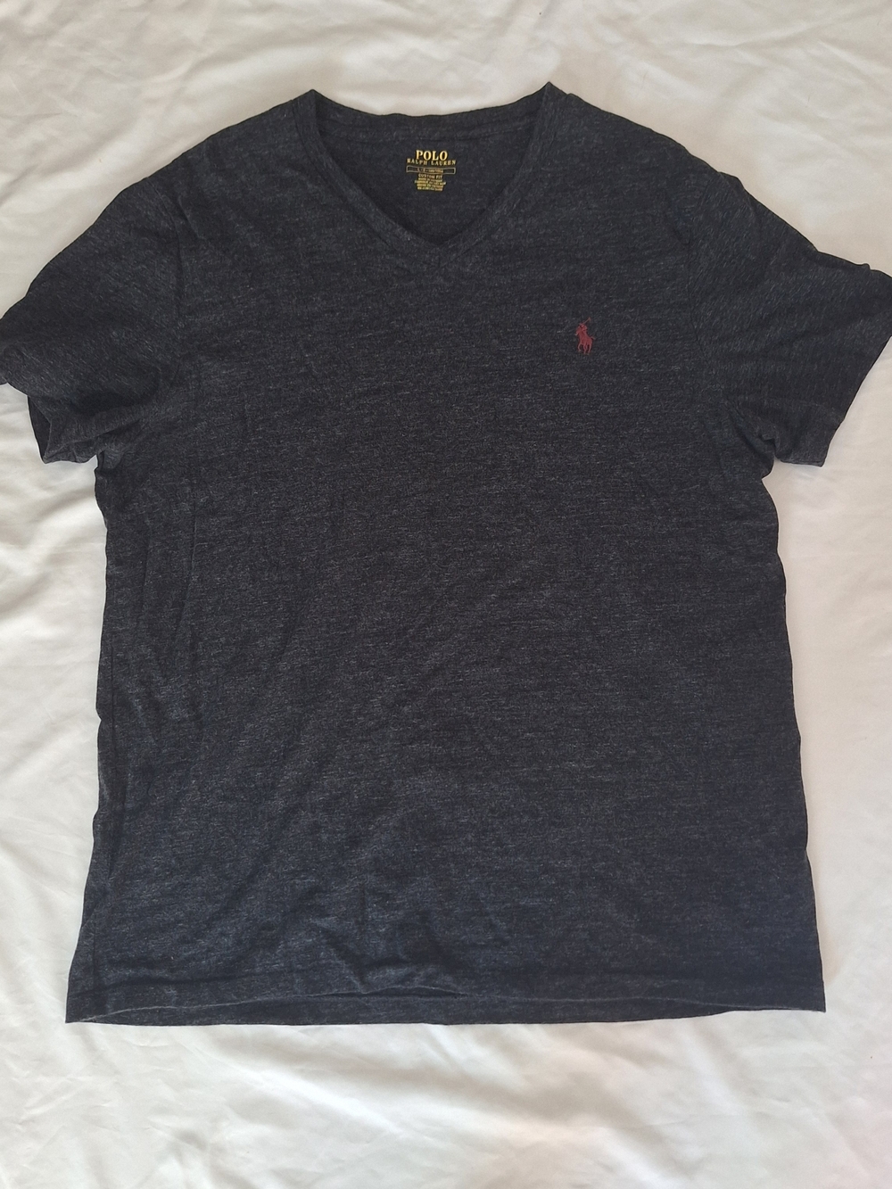 Polo Ralph Lauren Women's L Charcoal Heather V-neck Short Sleeve Custom Fit Tee